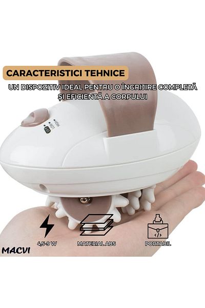 MACVI Aparat Electric de Masaj Macvi® , 2 Viteze, 6 Roti Rotative, Anticelulitic si Relaxant, Alb/Maro