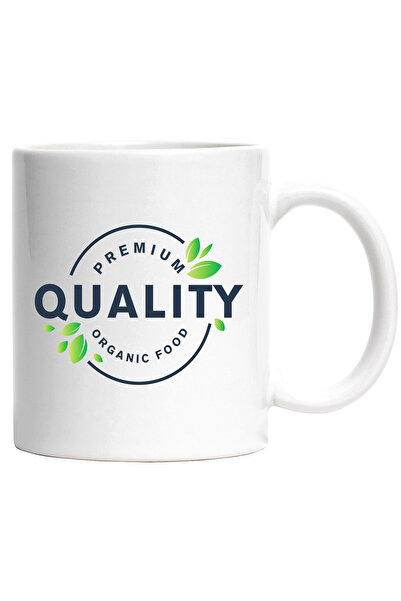StoryGift Romania Cana Cu Mesaj In Engleza Quality Organic Food, Frunze, Cerc, Emblema, Multicolor, Cu ,stg