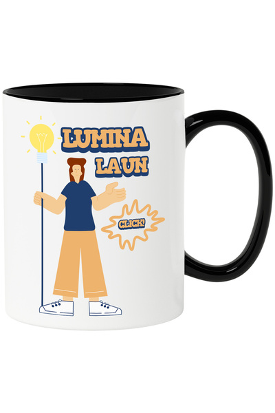StoryGift Romania Cana Fata Cu Bec Text Lumina La Un Click, 330ml, Ceramica Cu Maner Negru, Cu Maner Ne,stg