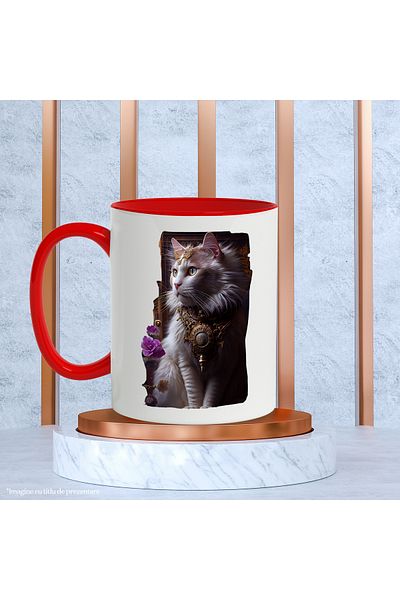 StoryGift Romania Cat Mug, Fantasy, Steampunk, Royal, SF, Flowers, Multicolor 330 ml, Ceramic, With ,STG