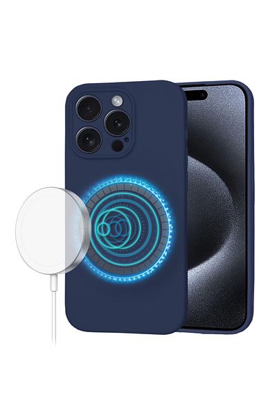 SKYDDAR INNOVATION Husă pentru iPhone 15 Pro, silicon catifelat, SoftFlex Magsafe, albastru marin, set autocolante