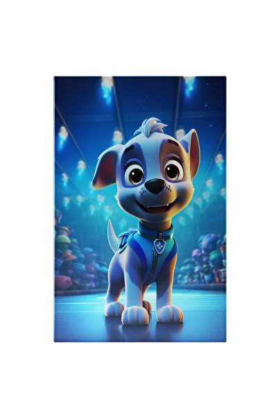 StoryGift Romania Tablou Canvas: Cățelușă Albă Și Lumini Albastre- Desen Anim...