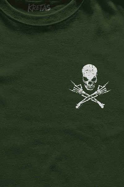 Kretas Χακί T-Shirt Skeleton Heavy Metal Skull Skeleton Rock Minimal μπροστινό μπλουζάκι Unisex