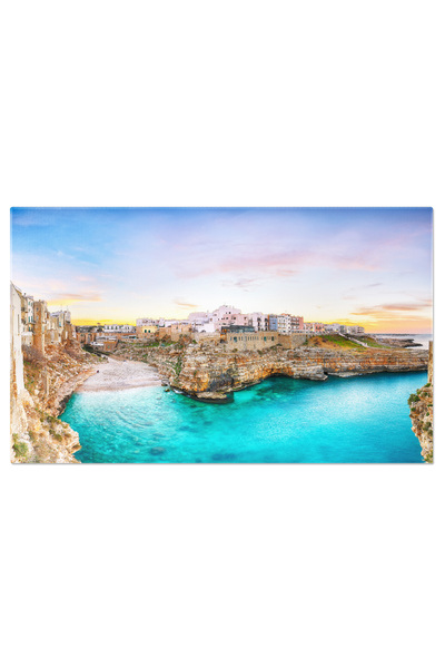 StoryGift Romania Tablou Canvas Apus Uimitor La Golful Cala Paura, Polignano, Apulia, Italia, Apus, Arhitectura.