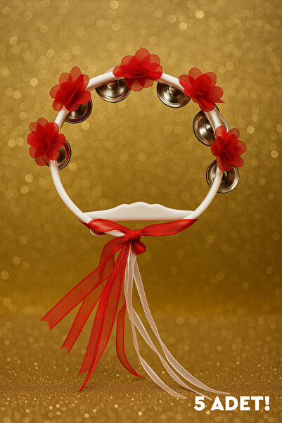 Hobi Stok 5'li Paket - Lazer Kesim Kırmızı Çiçekli Kurdele Süslemeli Gelin Ne...