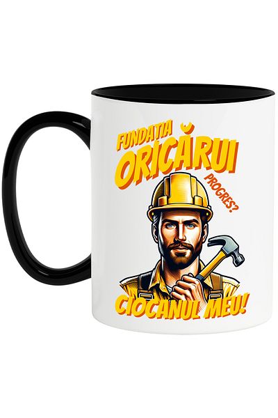 StoryGift Romania Cana Barbat Constructor Fundatia Oricarui Progres Ciocanul Meu!, 330ml, Ceramica, Cu ,stg
