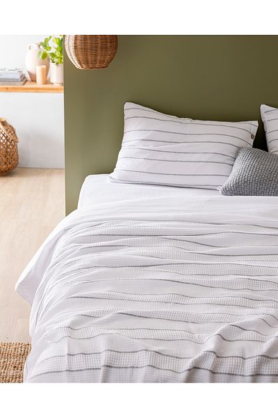 Madame Coco Raya Double 100% Cotton Yarn Dyed Duvet Cover Set - White/Grey