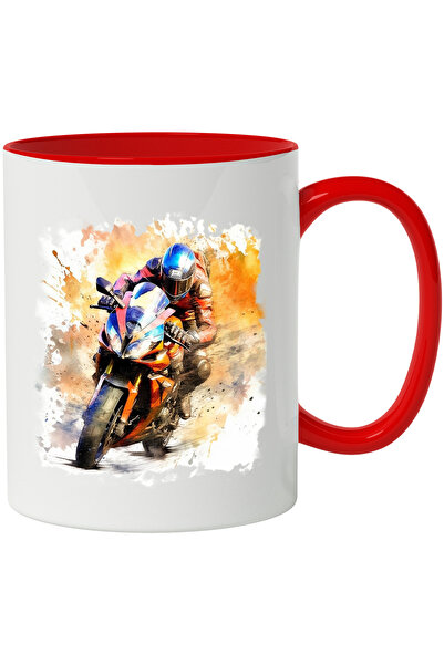 StoryGift Romania Cana Cu Motociclist, Motor, Watercolor, Sport, Casca, Multicolor 330 Ml, Ceramic, Cu ,stg