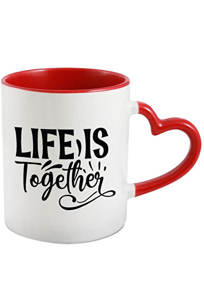 StoryGift Romania Cana Cu Mesajul "life Is Together" - Viata E Impreuna Cu Maner Inima Rosie, Cu Maner ,stg