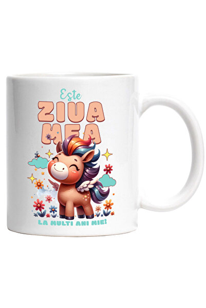 StoryGift Romania Cana Cu Unicorn Vesel Mandru Cu Flori Text Este Ziua Mea La Multi Ani Mie, Ceram, Cu ,stg