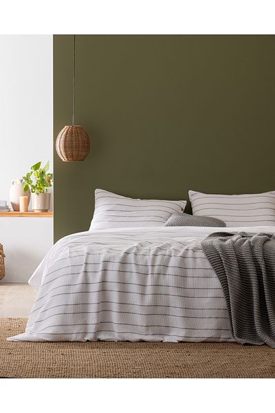 Madame Coco Raya Double 100% Cotton Yarn Dyed Duvet Cover Set - White/Grey