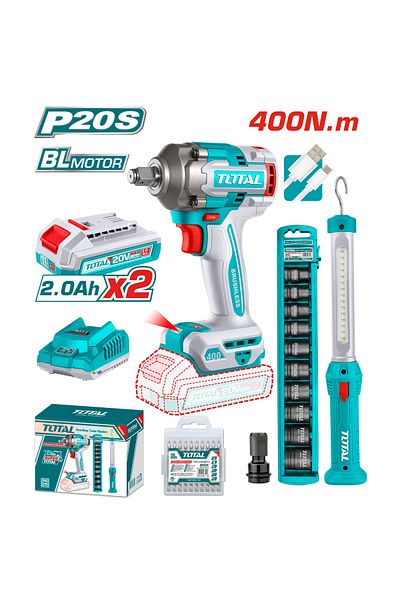 TOTAL 20V 400N.m Battery Tire Tensioner Drill with Flashlight and Pill Set