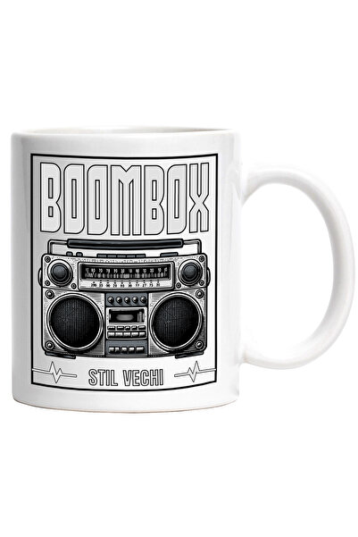 StoryGift Romania Cana Casetofin Vintige Text Boombox. Stil Vechi, 330ml, Ceramic Cu Maner Alb, Cu Mane,stg