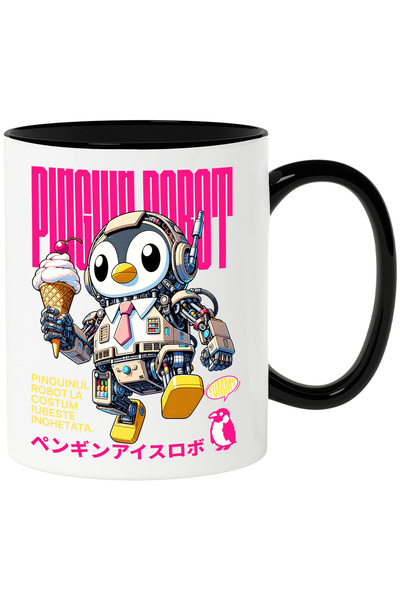 StoryGift Romania Cana Pinguinul Robot Iubeste Inghetata, 330ml, Ceramica Cu ...
