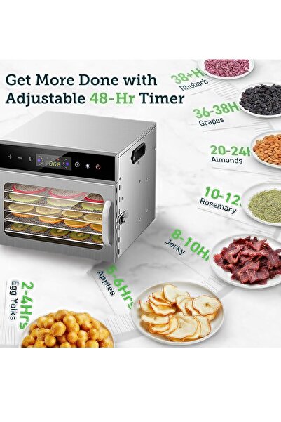 ET-LIFE Food Dehydrator Machine, 6 Layer Stainless Steel Trays Jerky Dryer for Fruit,Meat,Vegetables,Yogurt