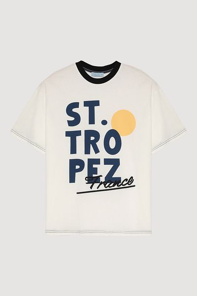 Quzu Large Text Printed T-Shirt Ecru