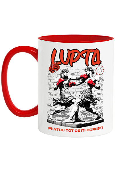 StoryGift Romania Cana Cu Meci De Box Intre Statui Masculine Stil Grecesc Manusi Rosii Sport Conta, Cu ,stg