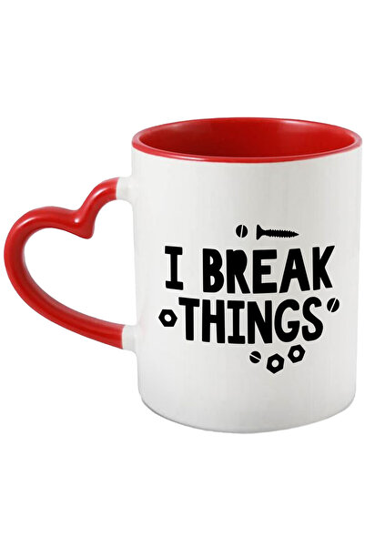 StoryGift Romania Cana Cu Mesajul "i Break Things" - Sparg Lucruri Distrugere Cu Maner Inima Rosie, Cu ,stg