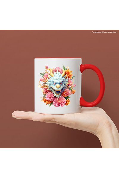 StoryGift Romania Mug with a Chinese dragon, illustration, popcorn, pink, new year, China, year of the rat, With ,STG