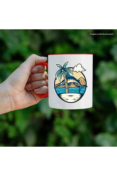 StoryGift Romania Swordfish Mug, Island, Mountains, Water, Clouds, Palm Tree, Multicolor 330 ml, Ceram, With ,STG