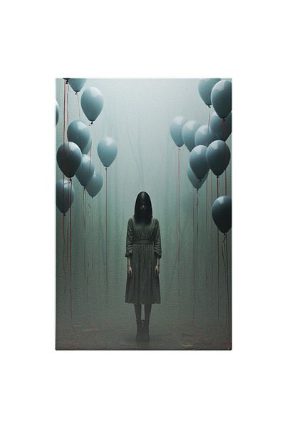 StoryGift Romania Tablou Canvas: Ilustratie Cu O Fata Palida - Baloane Albe Pictura Digitala