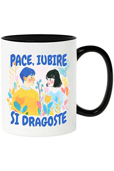 StoryGift Romania Mug With Couple Art Style Painting Text Peace Love And Roma...