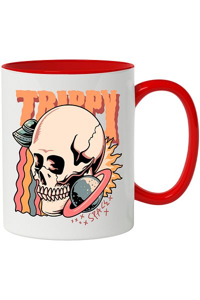 StoryGift Romania Mug With Message In English Trippy, Skull, Sun, Planet, Spaceship, Multicolor, With