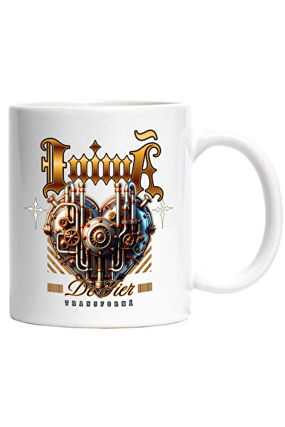 StoryGift Romania Cana Inimă De Fier. Mecanica Transformă Iubire, 330ml, Ceramic Cu Maner Alb, Cu Maner,stg