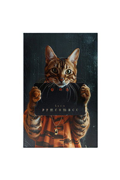 StoryGift Romania Tablou Canvas Pisică Bengaleză În Haine De Stradă Și Colier Mușca Din Cardul Negru Perforat , P
