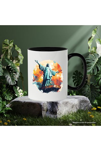 StoryGift Romania Mug With Statue, Jesus, Rio De Janeiro, Religion, Watercolor, Multicolor 330 ml, , With ,STG