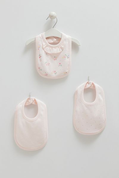 Caramell 3-Piece Baby Bib (Compatible for 0-12 Months Babies) 3-Piece Bib 100% Cotton Baby Bib Pink Color