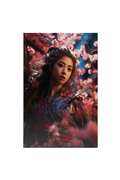 StoryGift Romania Tablou Canvas: Japoneza Cu Floricele In Par Imbracata In Ki...