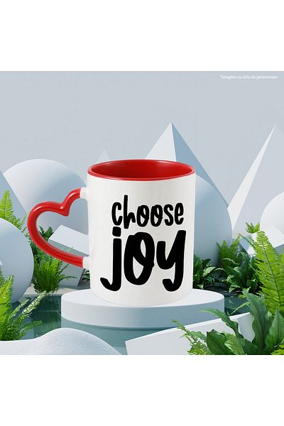 StoryGift Romania Mug with a message that urges you to choose joy every day with a Red Heart Handle, with STG.
