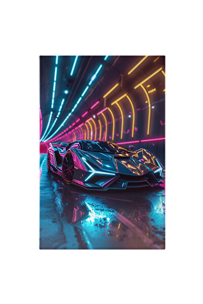 StoryGift Romania Tablou Canvas: Lamborghini În Tunelul Led-urilor Colorate - Ritmuri De Viteză Colorate Pictura