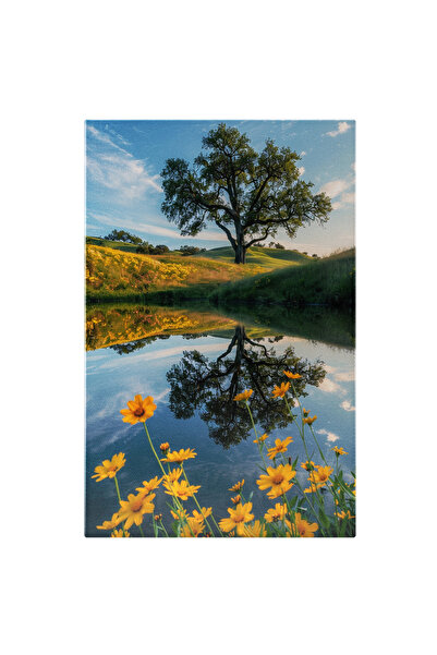 StoryGift Romania Tablou Canvas: Peisaj Dealuri Cu Copac Înalt Și Reflexie În...