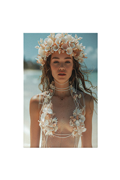 StoryGift Romania Tablou Canvas: Portret Feminin Femeie Pe Plajă - Îmbrățișân...