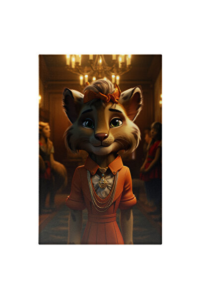 StoryGift Romania Tablou Canvas: Animalut Femela In Rochie Portocalie Si Coli...