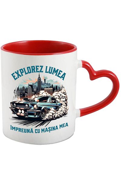 StoryGift Romania Cana Explorez Lumea Impreuna Cu Masina Mea Viteza , 330ml, Ceramica Cu Maner Ini, Cu ,stg