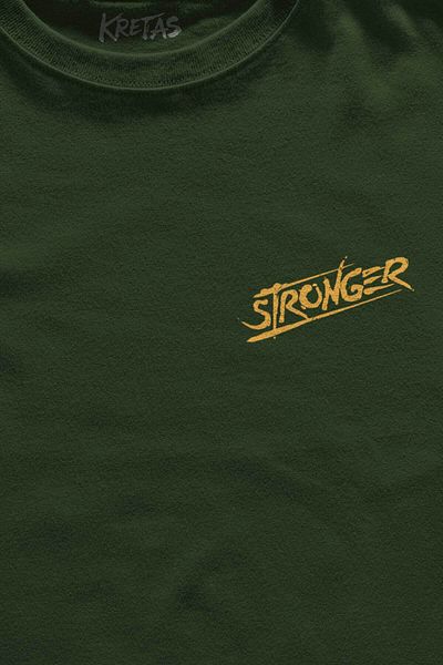 Kretas Μπλουζάκι Unisex Χακί Stronger Stronger Athlete Gym Fitness Sports Minimal μπλουζάκι με στάμπα μπροστά