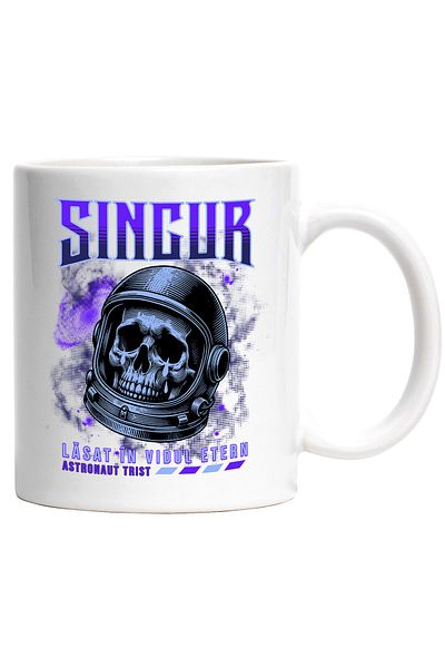 StoryGift Romania Cana Schelete In Spatiu Singur. Astronaut Trist, 330ml, Ceramic Cu Maner Alb, Cu Mane,stg