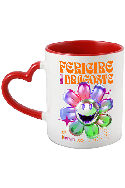 StoryGift Romania Cana Cu Floare Colorata Vesela Text Fericire Dragoste Natur...