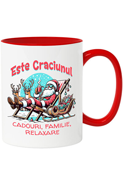 StoryGift Romania Cana Cu Mos Craciun Vesel Pe Sezlong Cu Ciocolata Calda Text Este Craciunul Cado, Cu ,stg