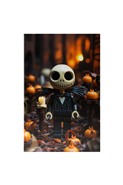 StoryGift Romania Tablou Canvas: Jack Skellington Fornite Lego Schelet Imbracat In Negru Langa Dovleci De Hallow