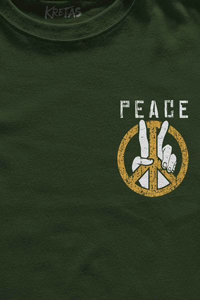 Kretas Χακί μπλουζάκι Peace Freedom Freedom Lettering Minimal μπροστινό Unisex T-shirt με κοντό μανίκι
