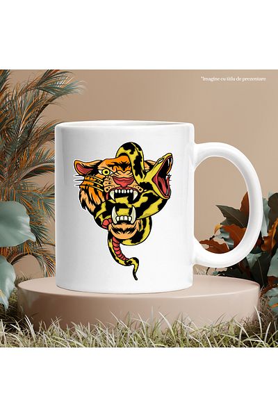 StoryGift Romania Mug With Snake, Tiger, Fangs, Multicolor 330 ml, Ceramic with White Handle, With White Handle,,STG