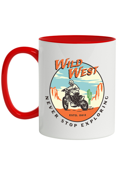 StoryGift Romania Cana Cu Mesaj In Engleza Wild West, Schelet, Motocicleta, Desert, Multicolor 330, Cu ,stg