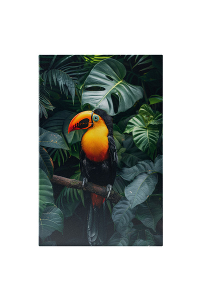 StoryGift Romania Tablou Canvas: Tucan Exemplar Pasăre Rară, Pe Creangă Și Pl...