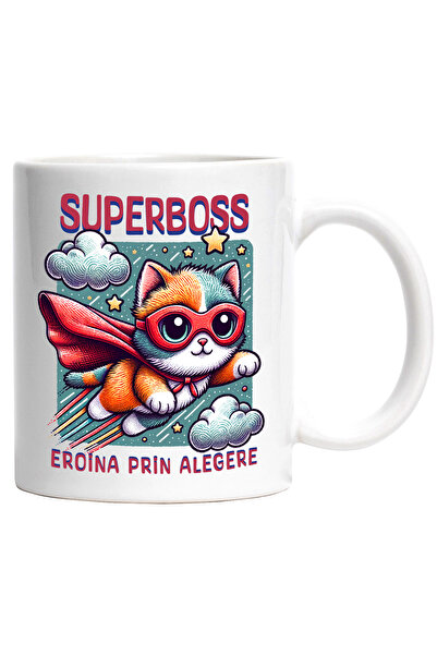 StoryGift Romania Cana Super Boss ,supererou, Eroina Prin Alegere, 330ml, Ceramic Cu Maner Alb, Cu Mane,stg