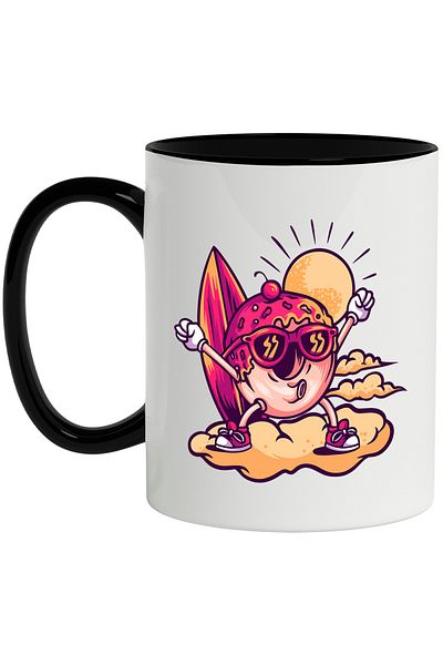 StoryGift Romania Donut Mug, Frosting, Clouds, Surfboard, Sun, Glasses, Multicolor 330 M, With