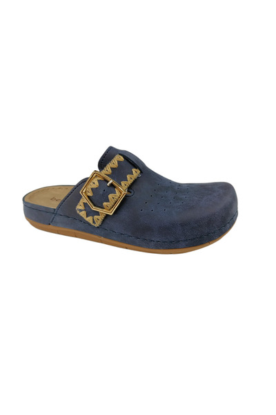 BENTO 41012 Navy Blue Women's Closed Front Daily Leather Anatomical Slippers